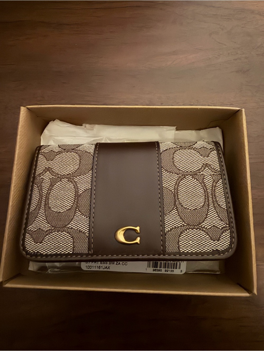 Coach Brown Signature Canvas Small Wallet with Gold 'C' Accent